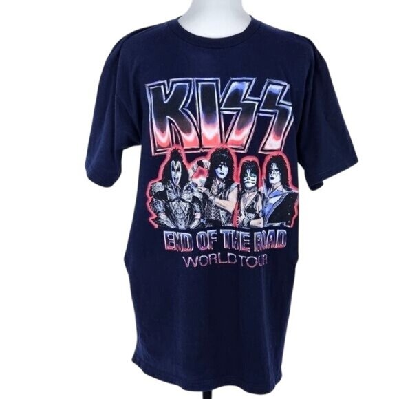 Kiss End of the Road World Tour Tshirt Sz M Navy Unisex Grunge Band Tee Casual - Picture 1 of 3